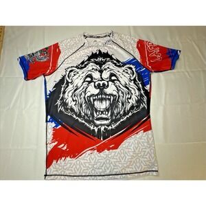 LAFROI Mens Burst  Red Black Blue White Bear Graphic Short Sleeve Shirt Size XXL